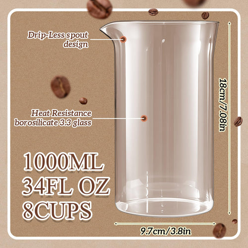 2 Pcs Borosilicate Glass French Press Replacement, 34 oz C705