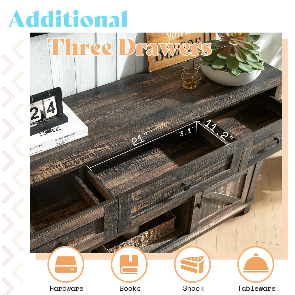 59" Dark Rustic Oak TV Stand with Storage Drawers R202