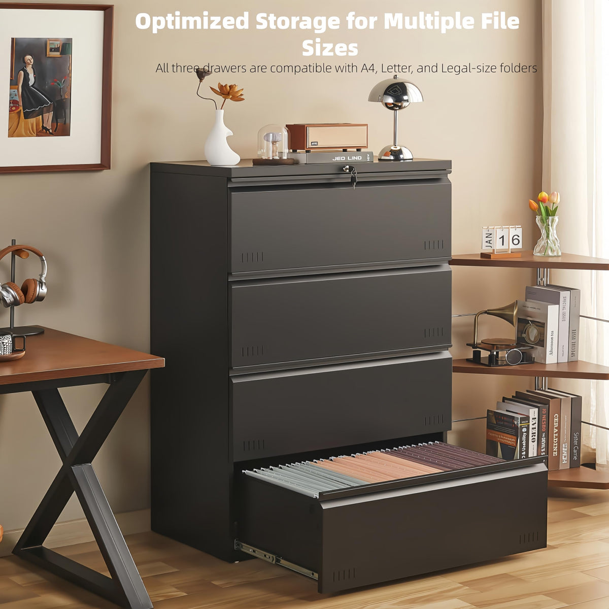 Metal File Cabinet with Lock, 4 Drawer Heavy Duty Office Storage Cabinet K665