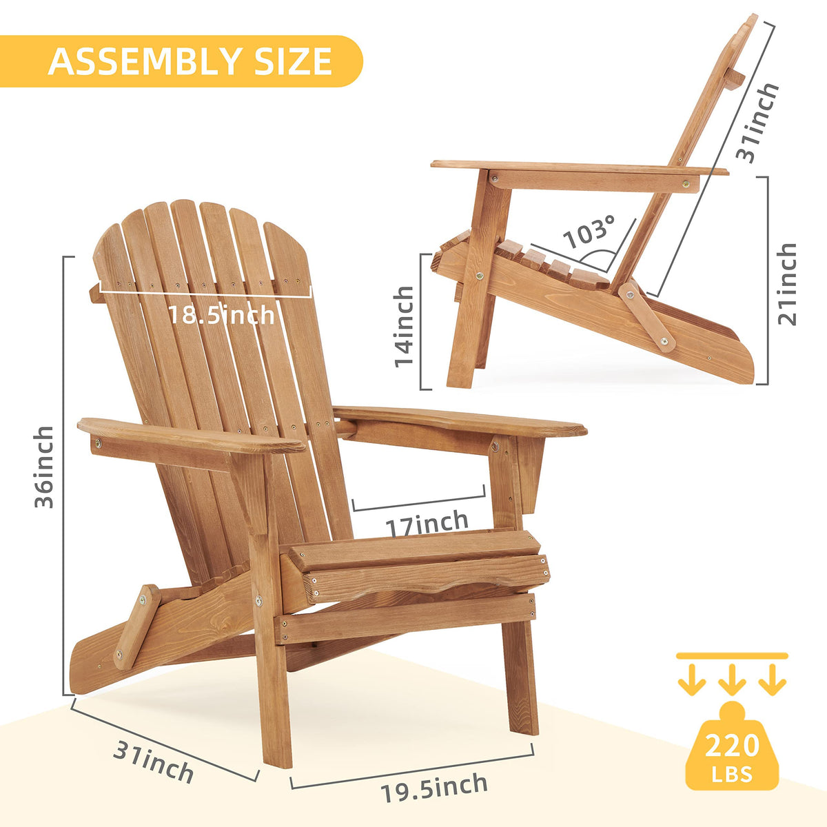 Folding Adirondack Chair Set of 2 Solid Cedar Wood E144968