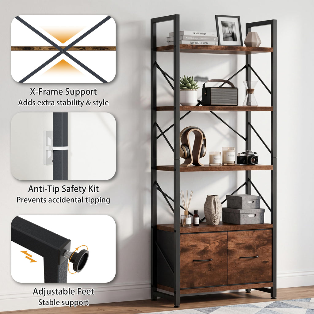 5 Tier Wood Bookshelf with Drawer O777730