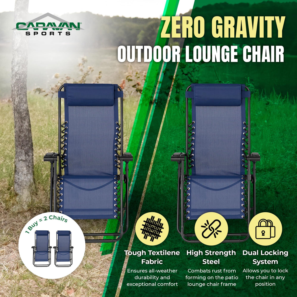 Blue 2 Pack Zero Gravity Folding Recliner Lounge Chair G52068