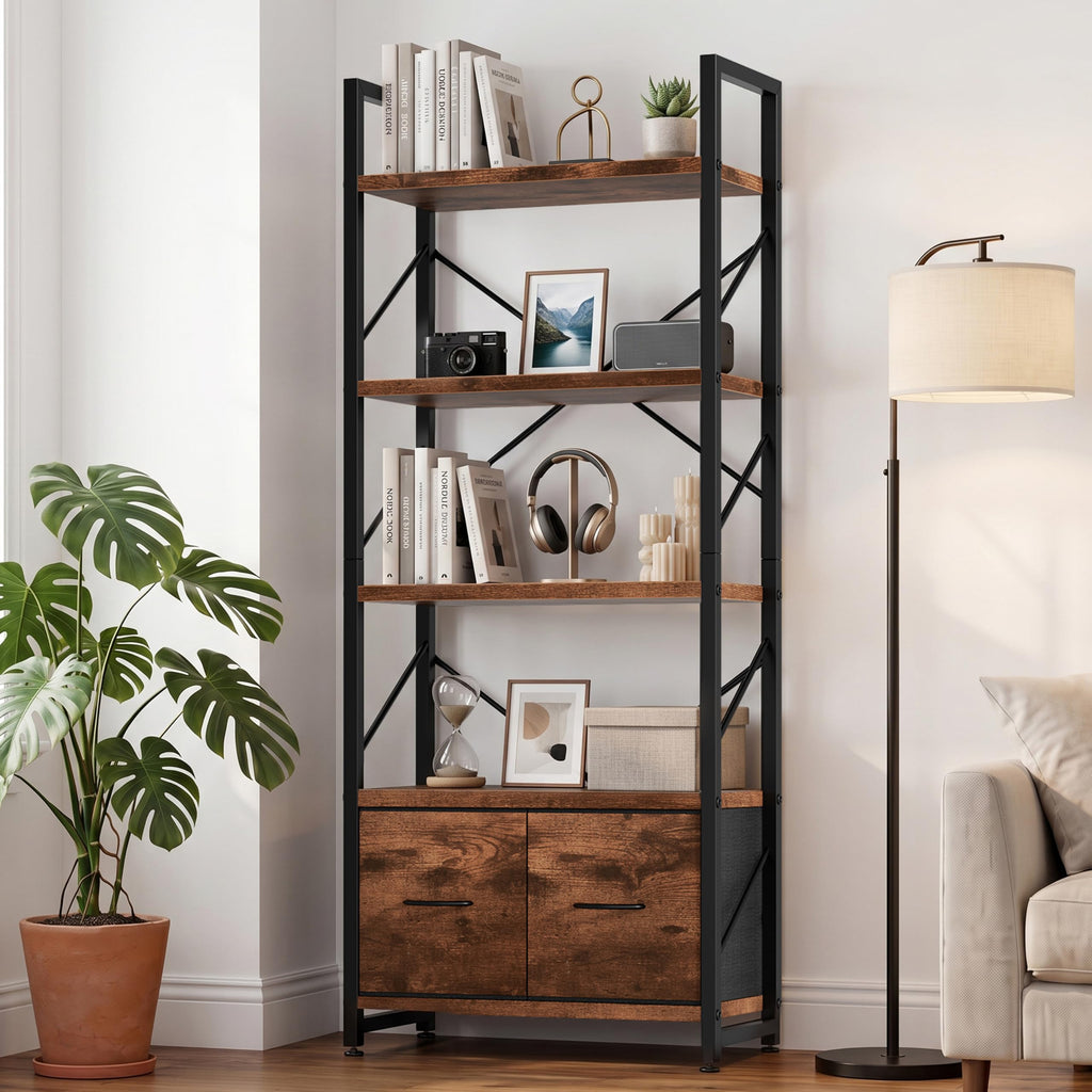 5 Tier Wood Bookshelf with Drawer O777730