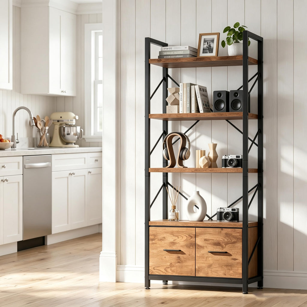 5 Tier Wood Bookshelf with Drawer O777730