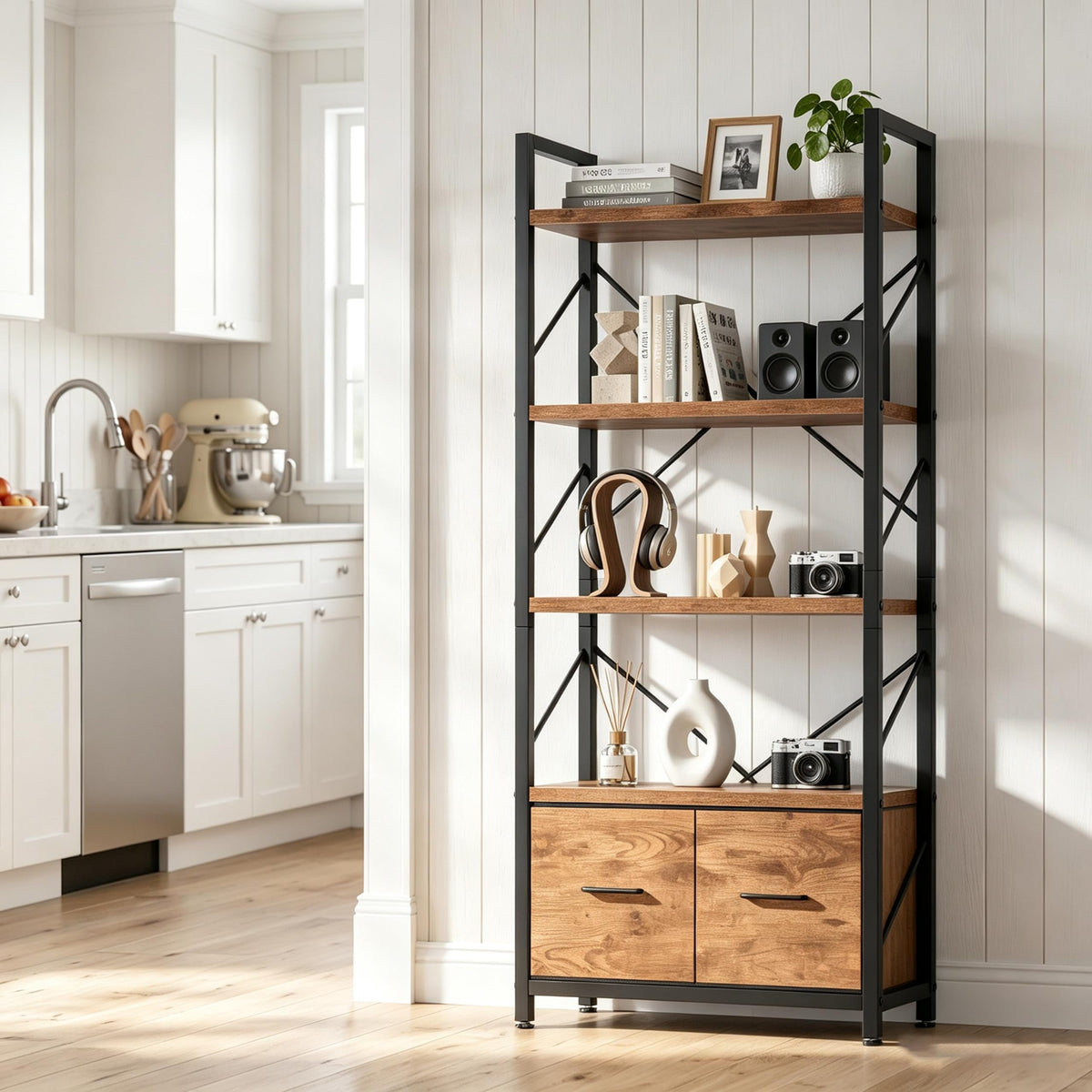 5 Tier Wood Bookshelf with Drawer O777730