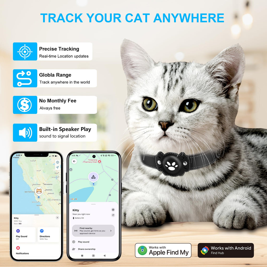 GPS Cat Collar Tracker, Waterproof, Black W9491