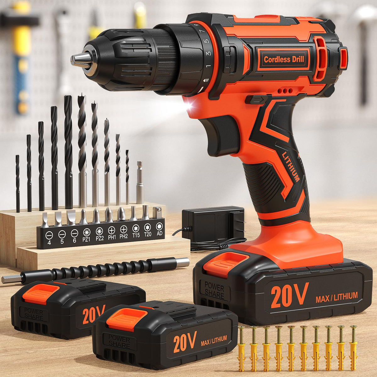 20V Cordless Drill with 2000mAh Power Pack and Charger N595324
