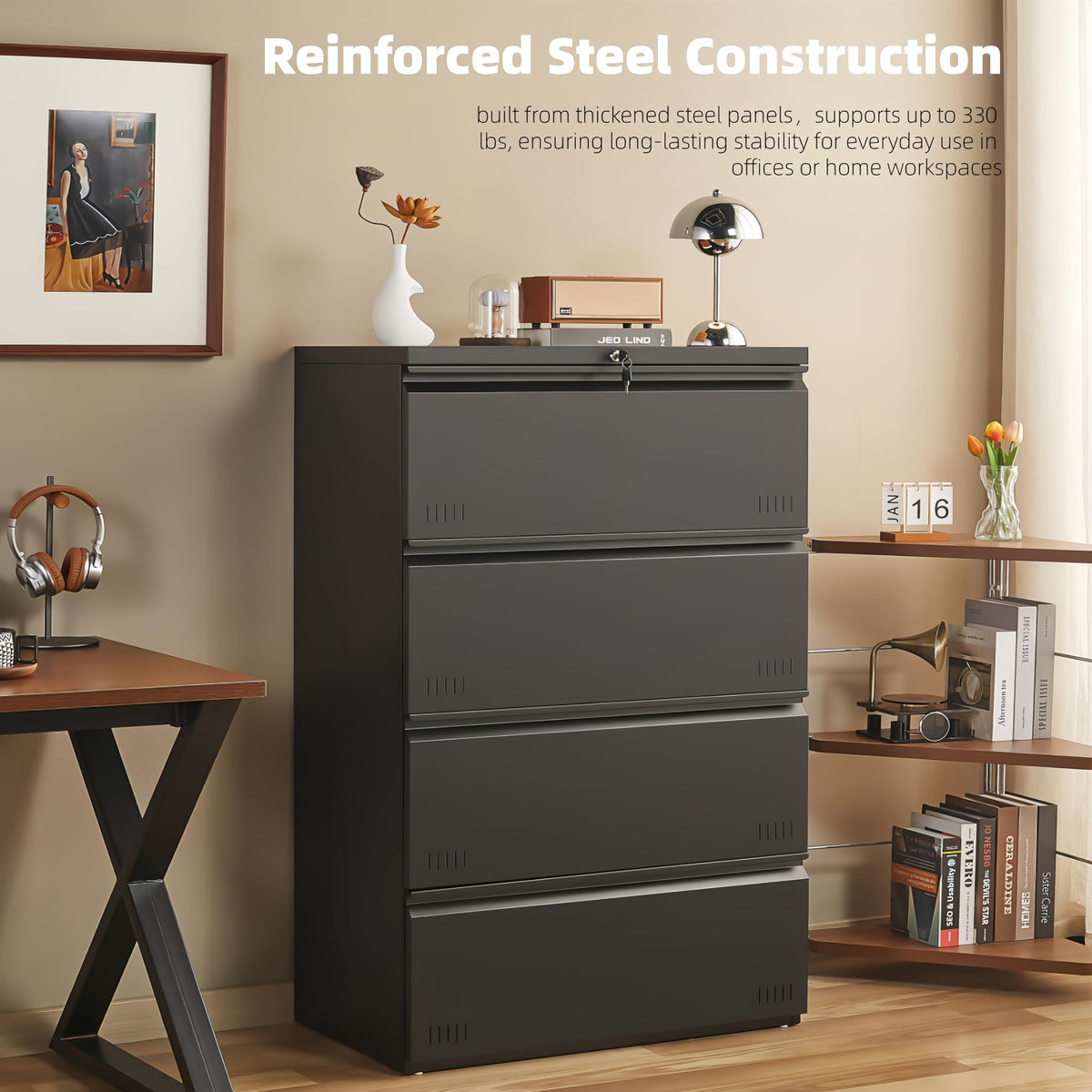 Metal File Cabinet with Lock, 4 Drawer Heavy Duty Office Storage Cabinet K665