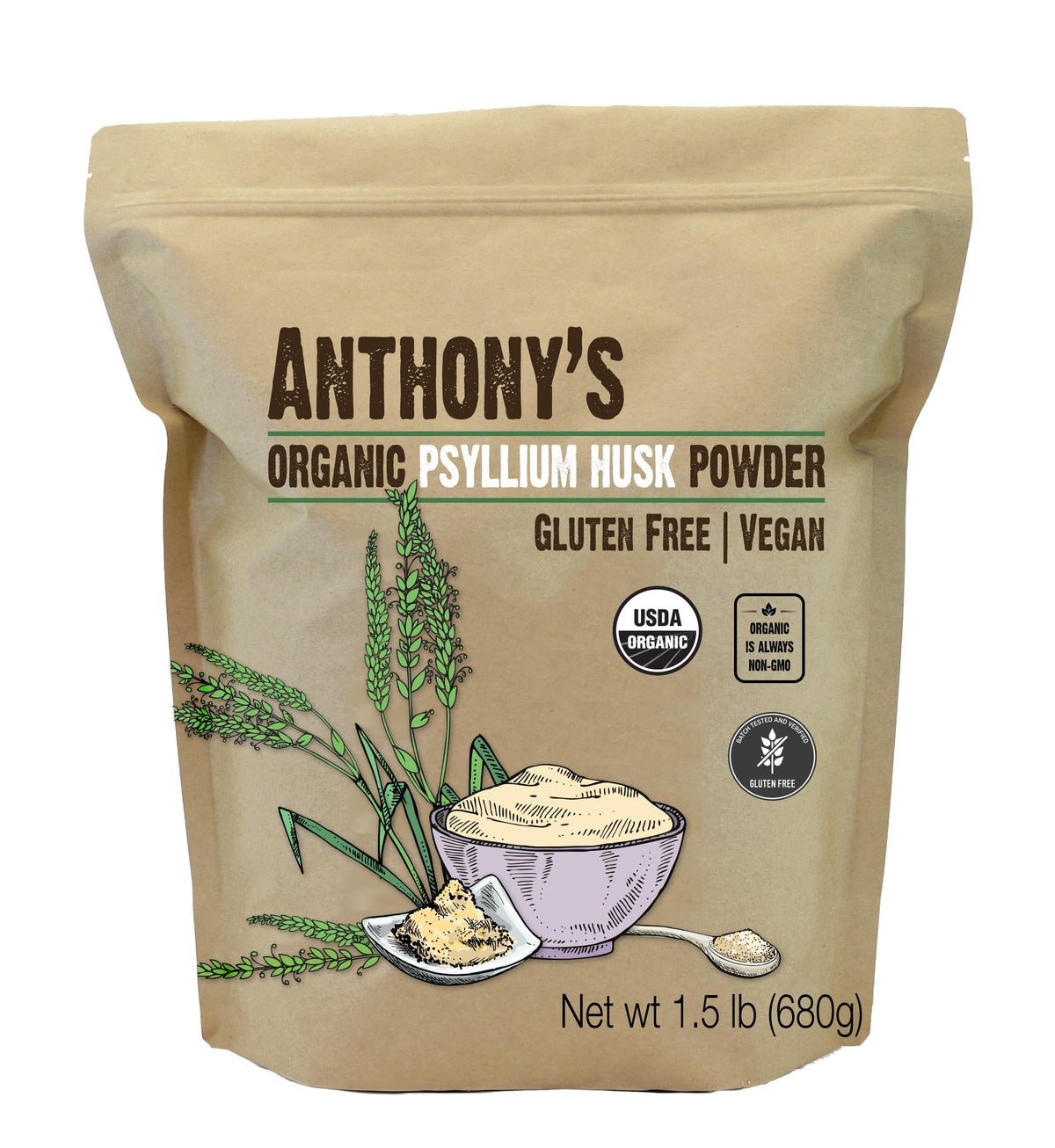Organic Psyllium Husk Powder, 1.5 lb, Gluten Free, Non GMO N22112