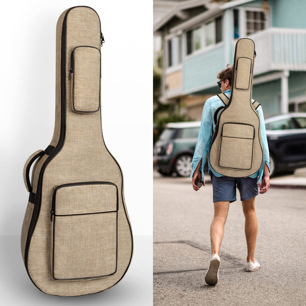 Khaki Acoustic Guitar Bag with Waterproof Padding and Shoulder Strap M559