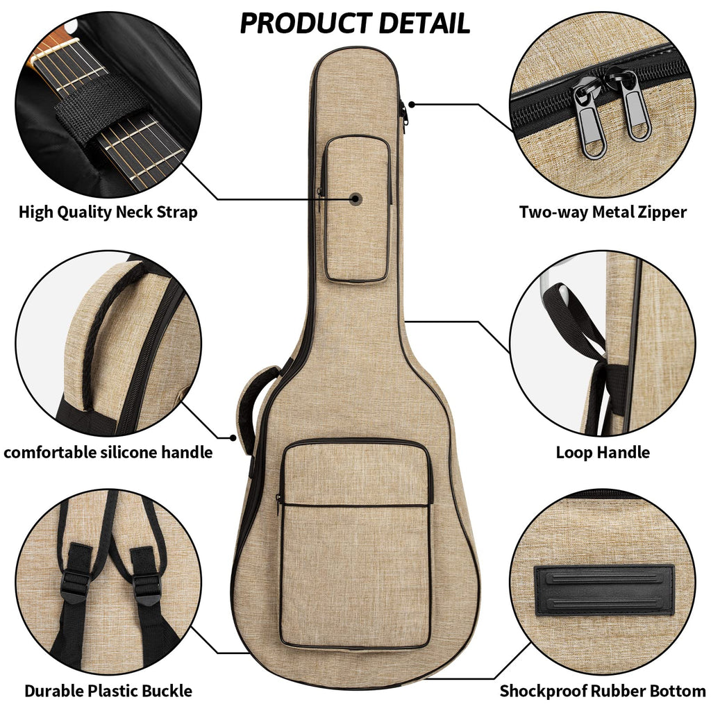 Khaki Acoustic Guitar Bag with Waterproof Padding and Shoulder Strap M559