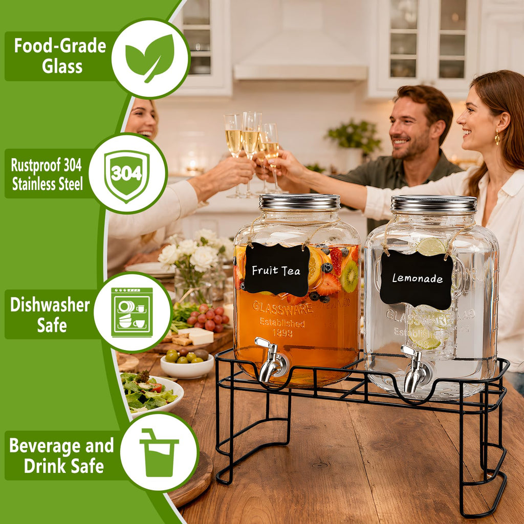 2 Pack 1.5 Gallon Glass Drink Dispenser with Spout Y983544