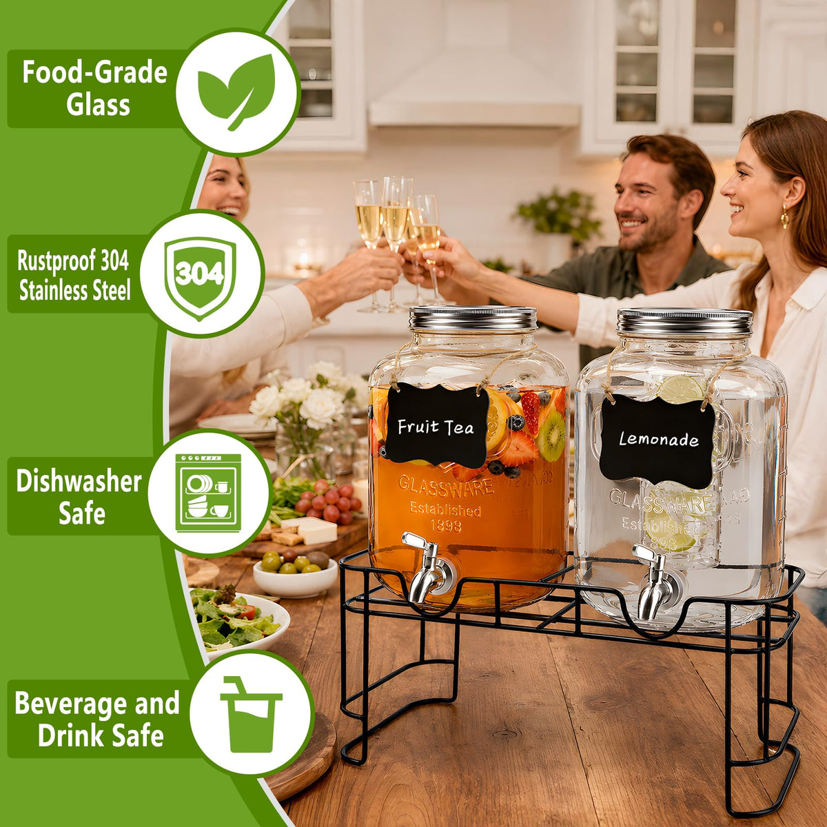 2 Pack 1.5 Gallon Glass Drink Dispenser with Spout Y983544