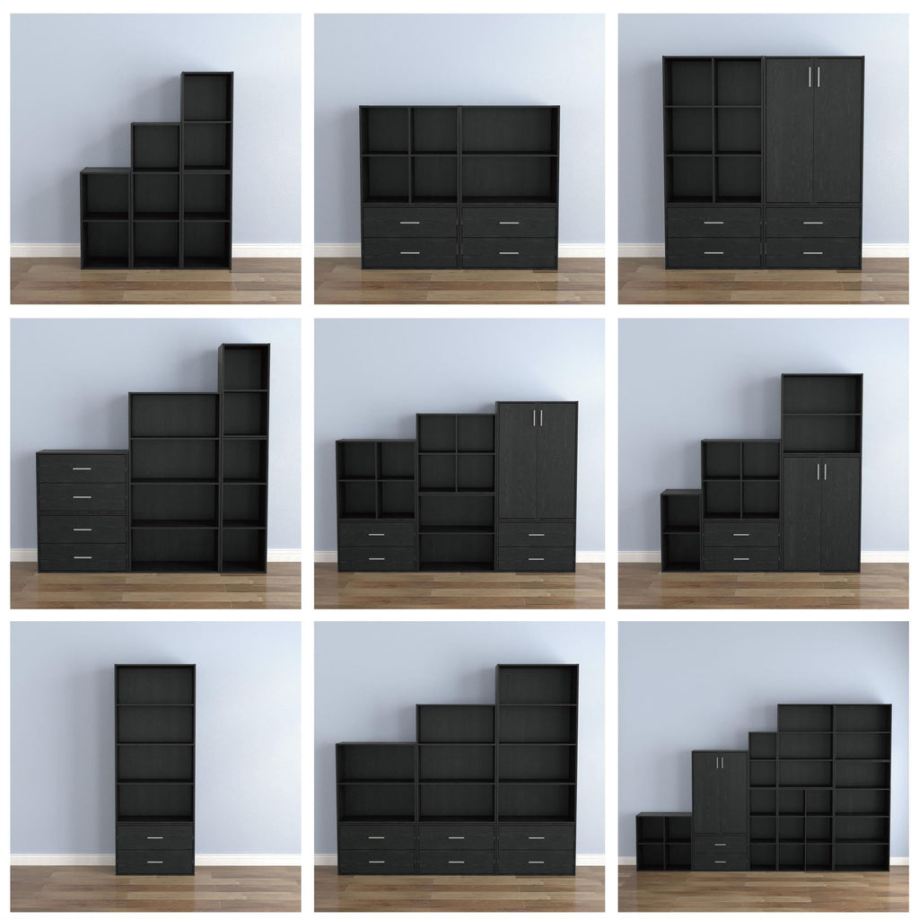 Black 4-Cube Stackable Wood Storage Organizer Shelves W131960
