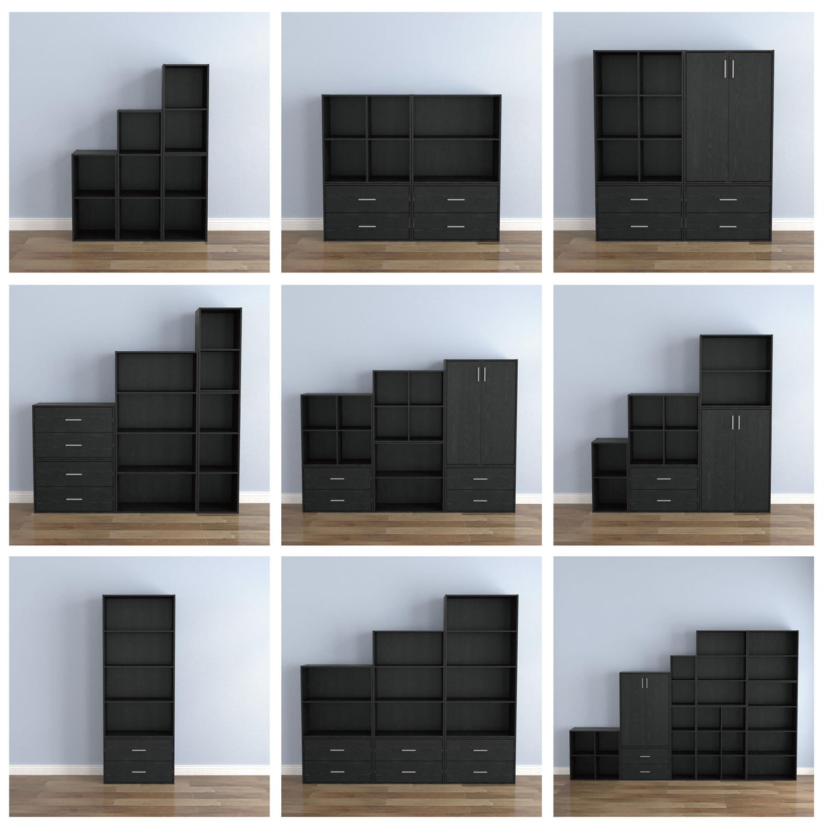 Black 4-Cube Stackable Wood Storage Organizer Shelves W131960
