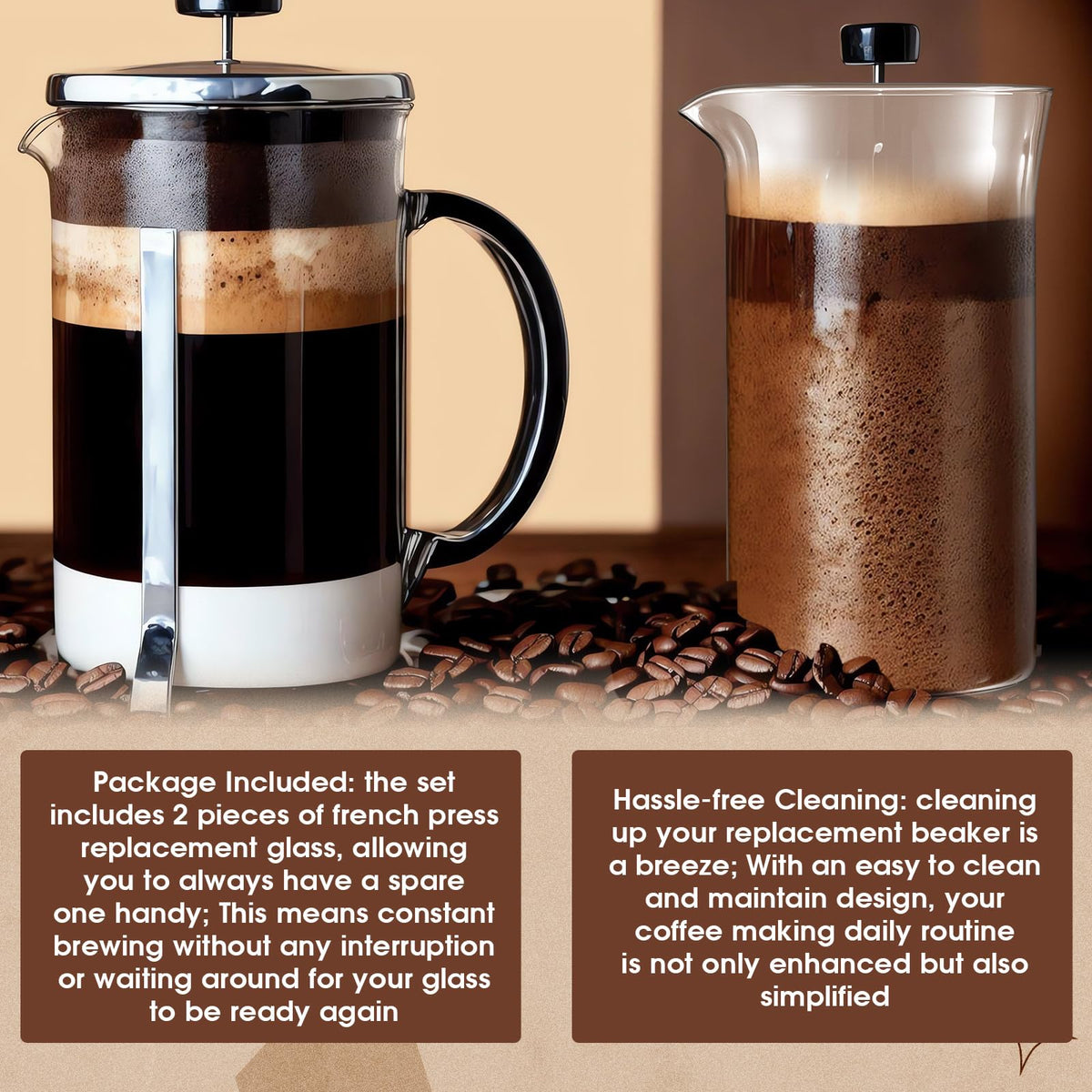2 Pcs Borosilicate Glass French Press Replacement, 34 oz C705