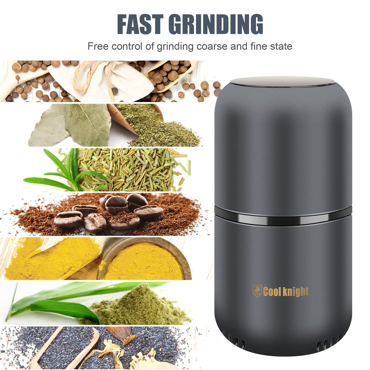 Electric Herb Grinder with Pollen Catcher 7.5" Grey R508429