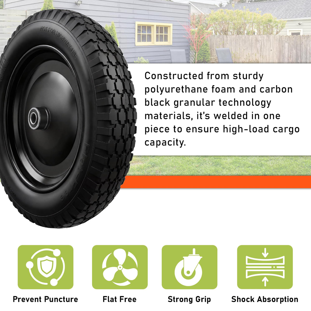 4.80/4.00-8 Flat Free Wheelbarrow Tire and Wheel Q72749