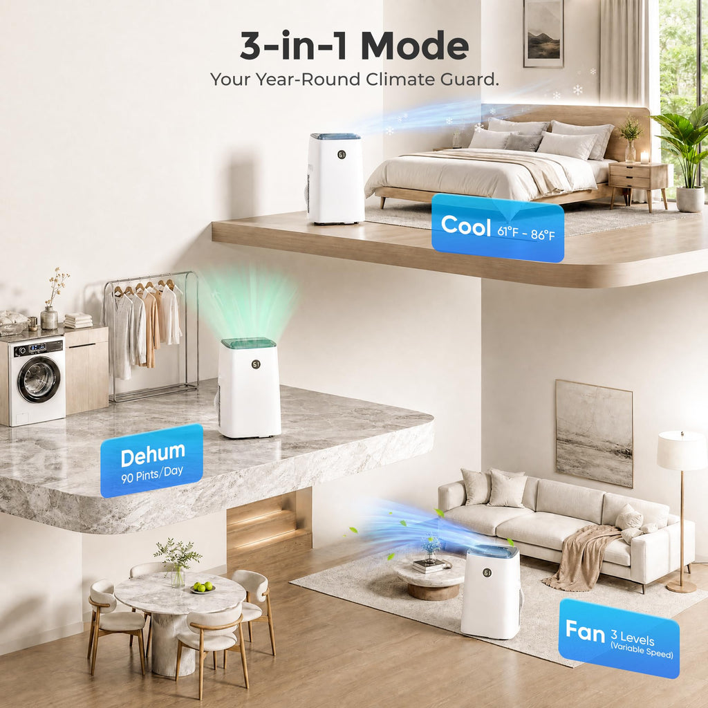 14000 BTU 3-in-1 Portable Air Conditioner with Fan, Dehumidifier, Remote O3360