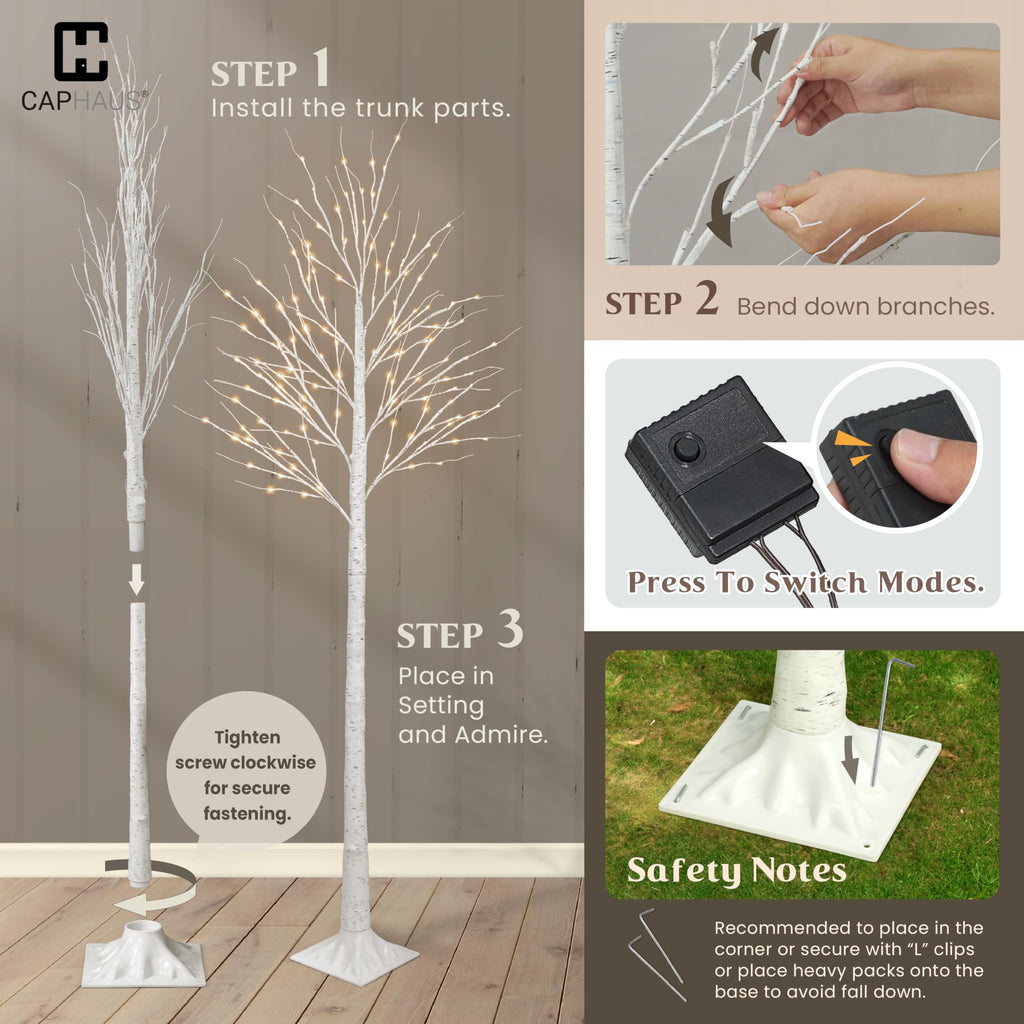 8 Ft White Pre-Lit Birch Tree with 132 Warm White LED U806