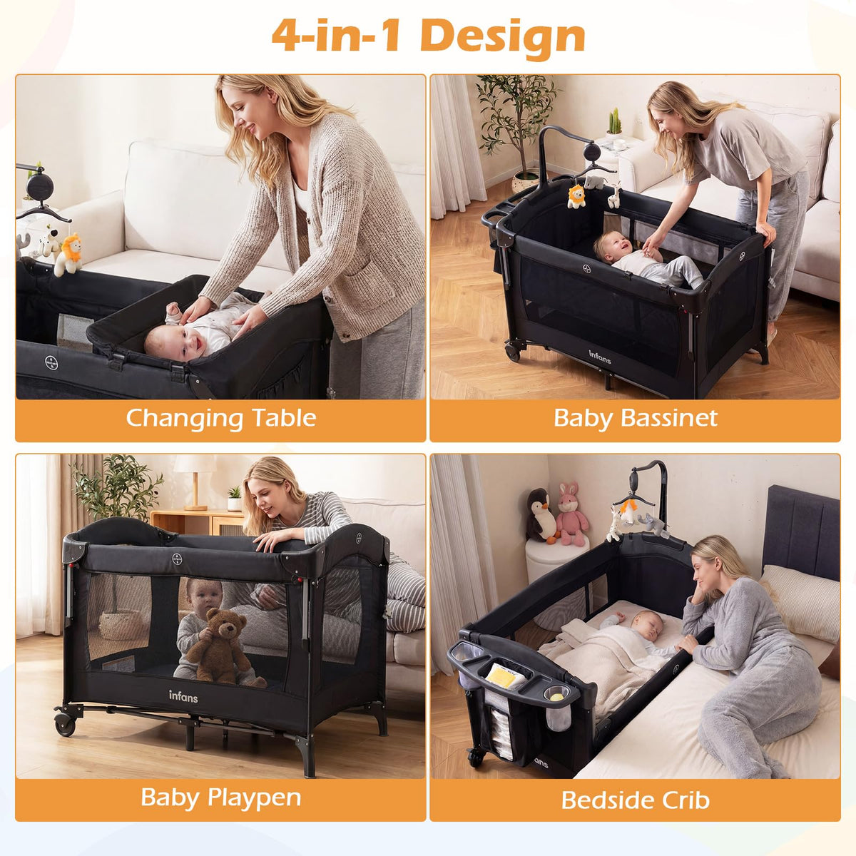 4 in 1 Baby Bassinet Bedside Crib T834