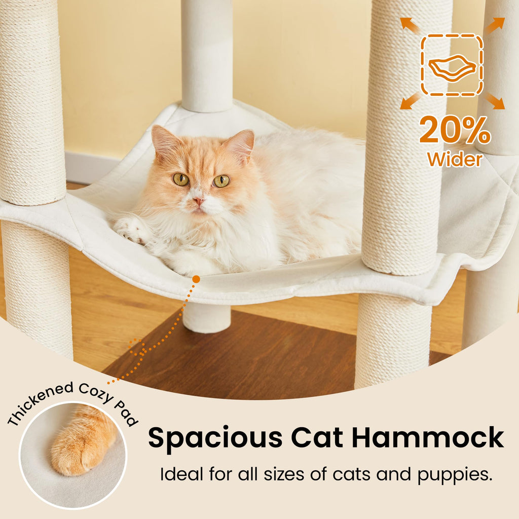 70 inch Tall Multi-Level Cat Tree with Scratching Posts, Perches, Hammock & Pad H4868