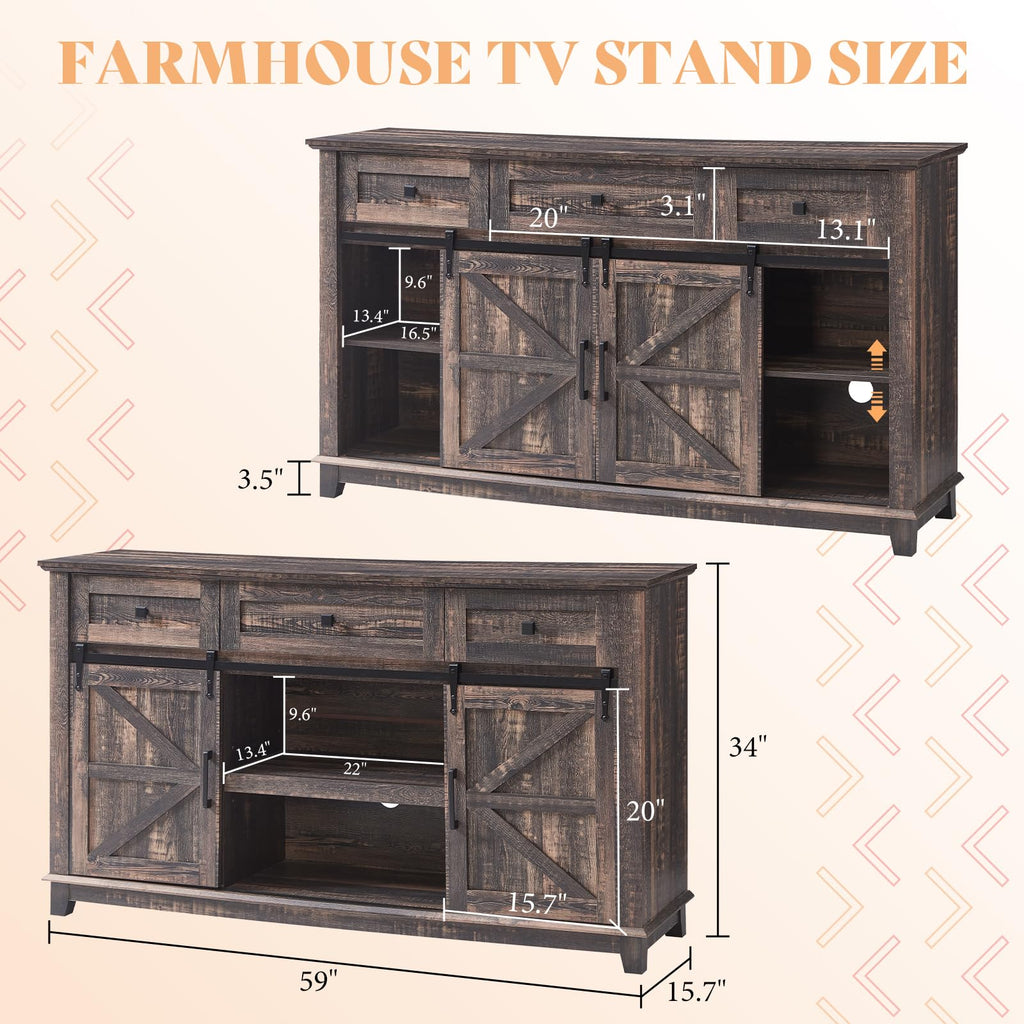 59" Dark Rustic Oak TV Stand with Storage Drawers R202