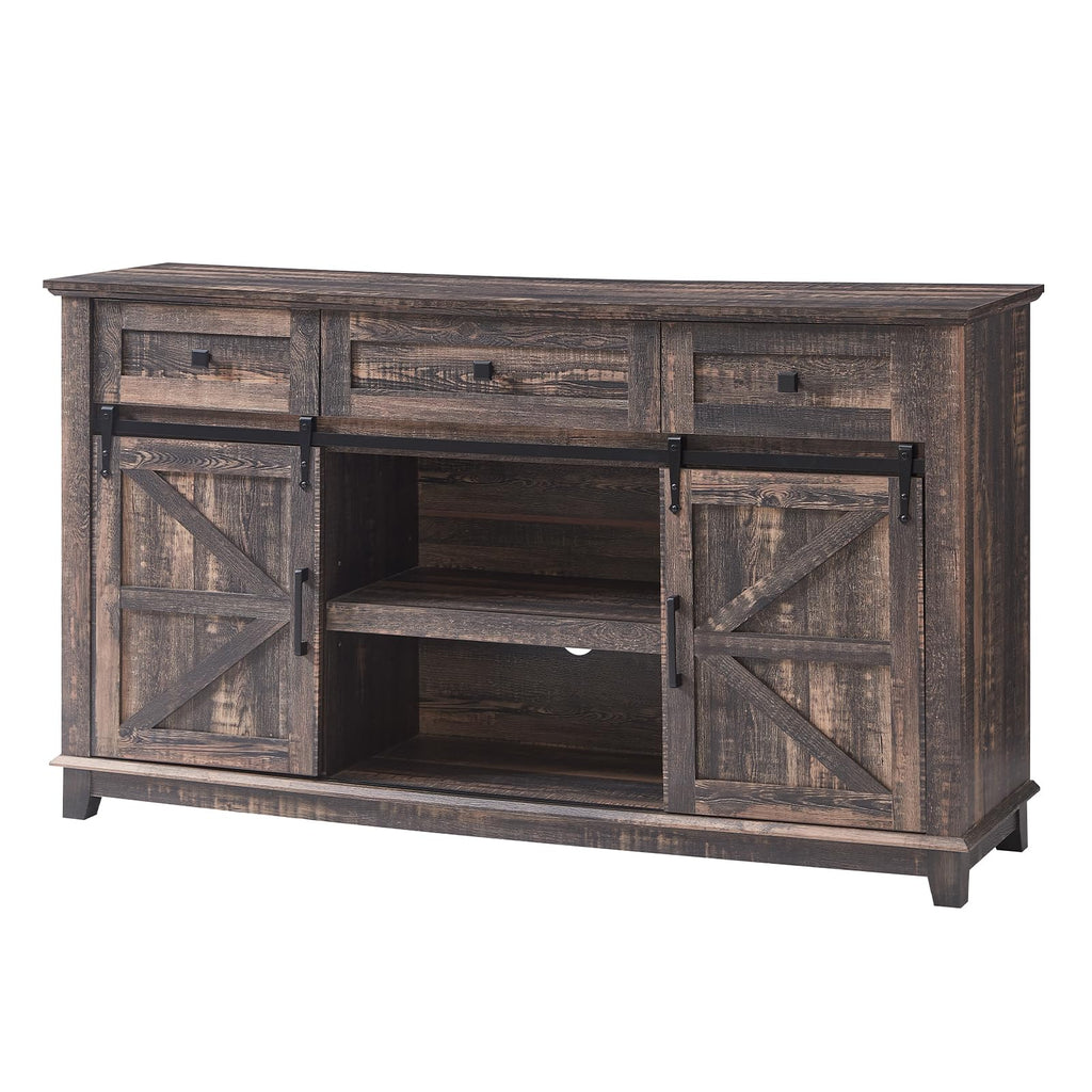 59" Dark Rustic Oak TV Stand with Storage Drawers R202