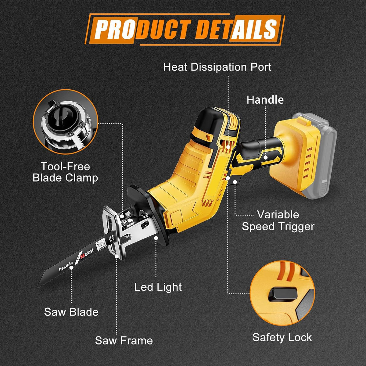 Cordless Reciprocating Saw with 4 Saw Blades E648