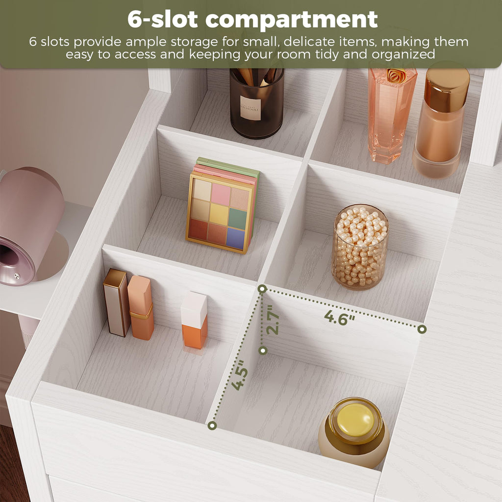 White Vanity Desk with Mirror & Power Outlet E53311
