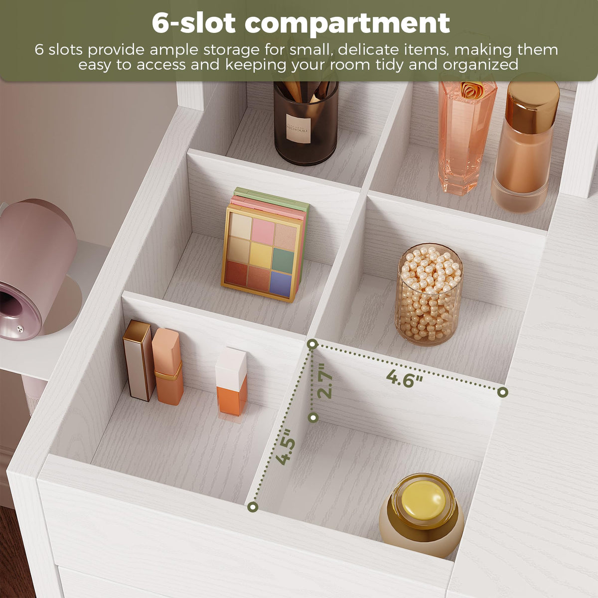 White Vanity Desk with Mirror & Power Outlet E53311