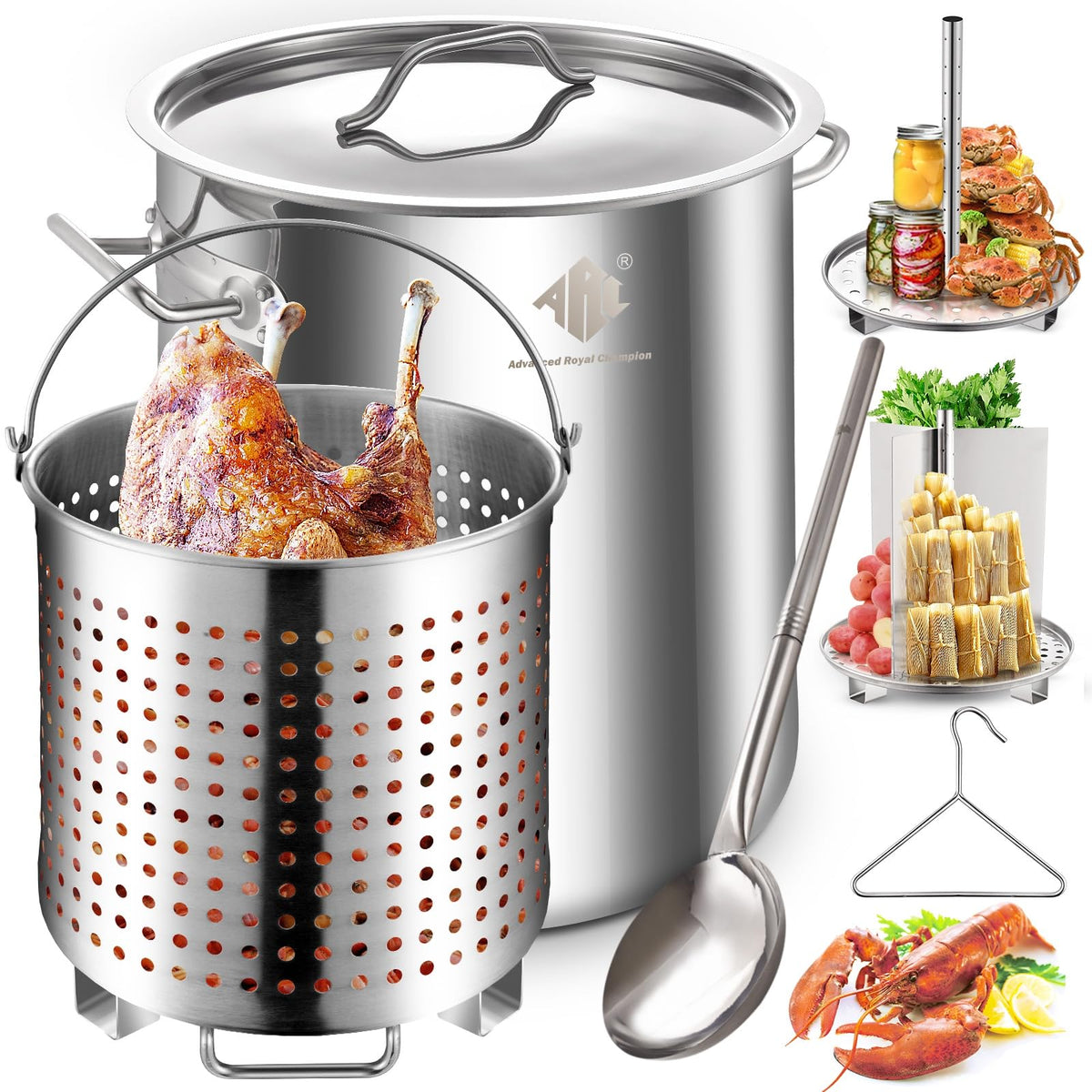 40 Quart Stainless Steel Stockpot with Basket and Steam Rack S847