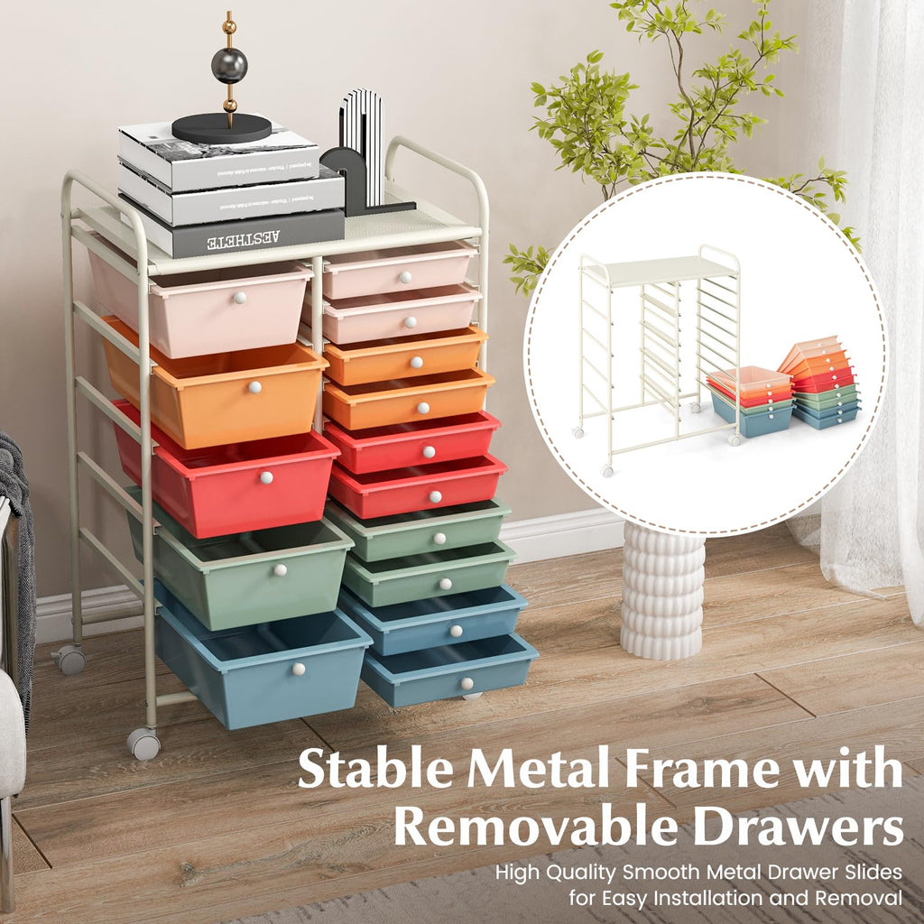 15 Drawer Multicolor Rolling Storage Cart G5043