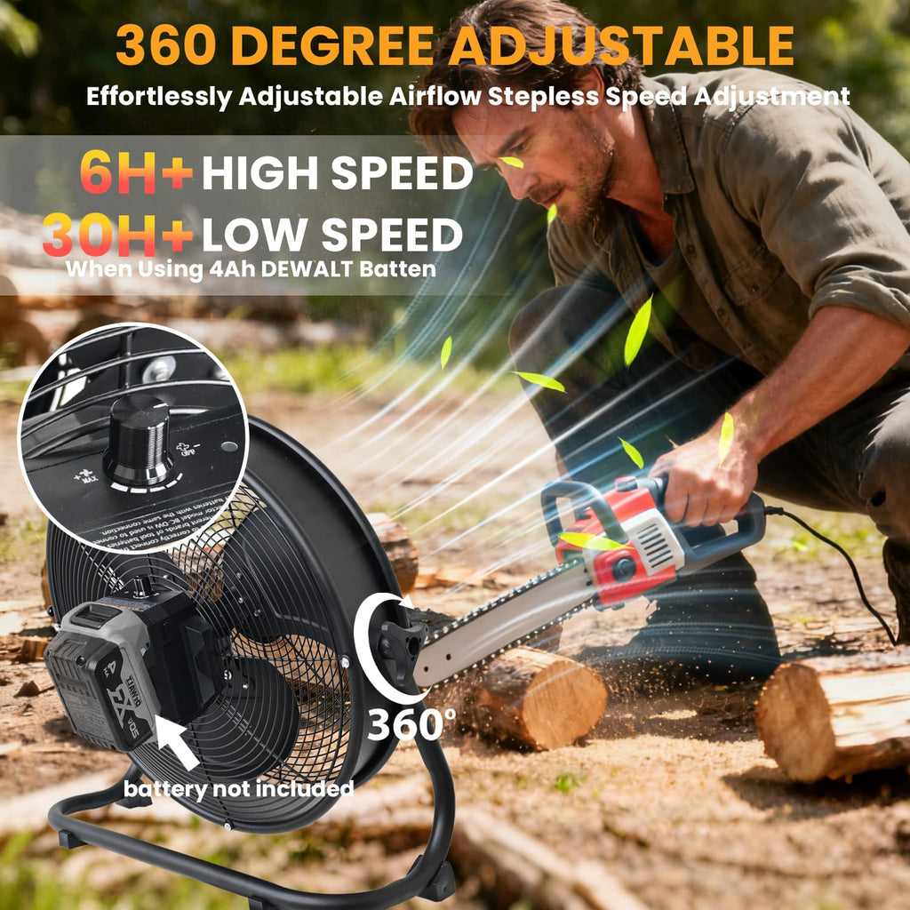 14" Battery Operated Floor Fan with AC Adapter, 1500 CFM Variable Speed Metal Fan H602715