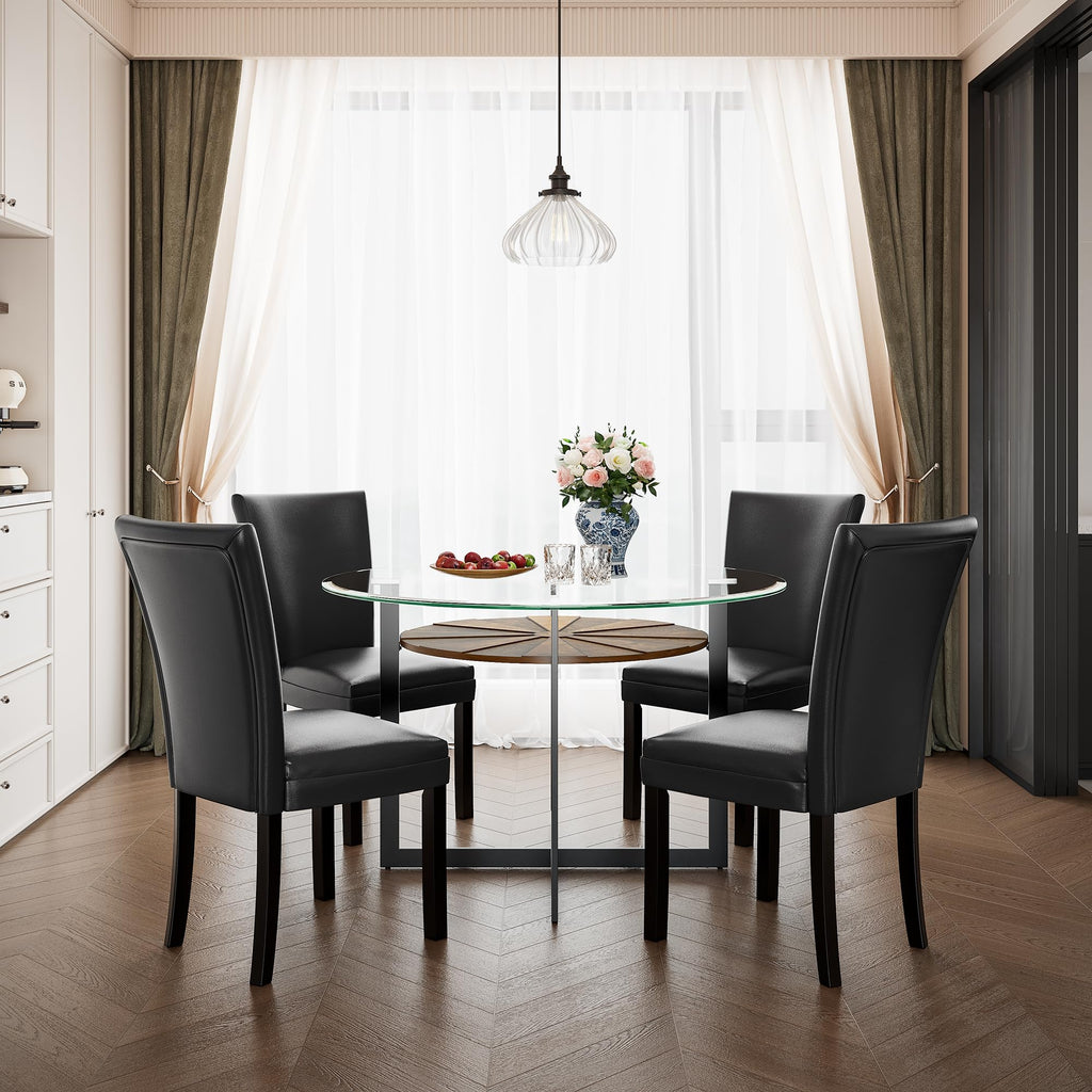 45 inch Round Glass Dining Table Set for 4 with Chairs W73115