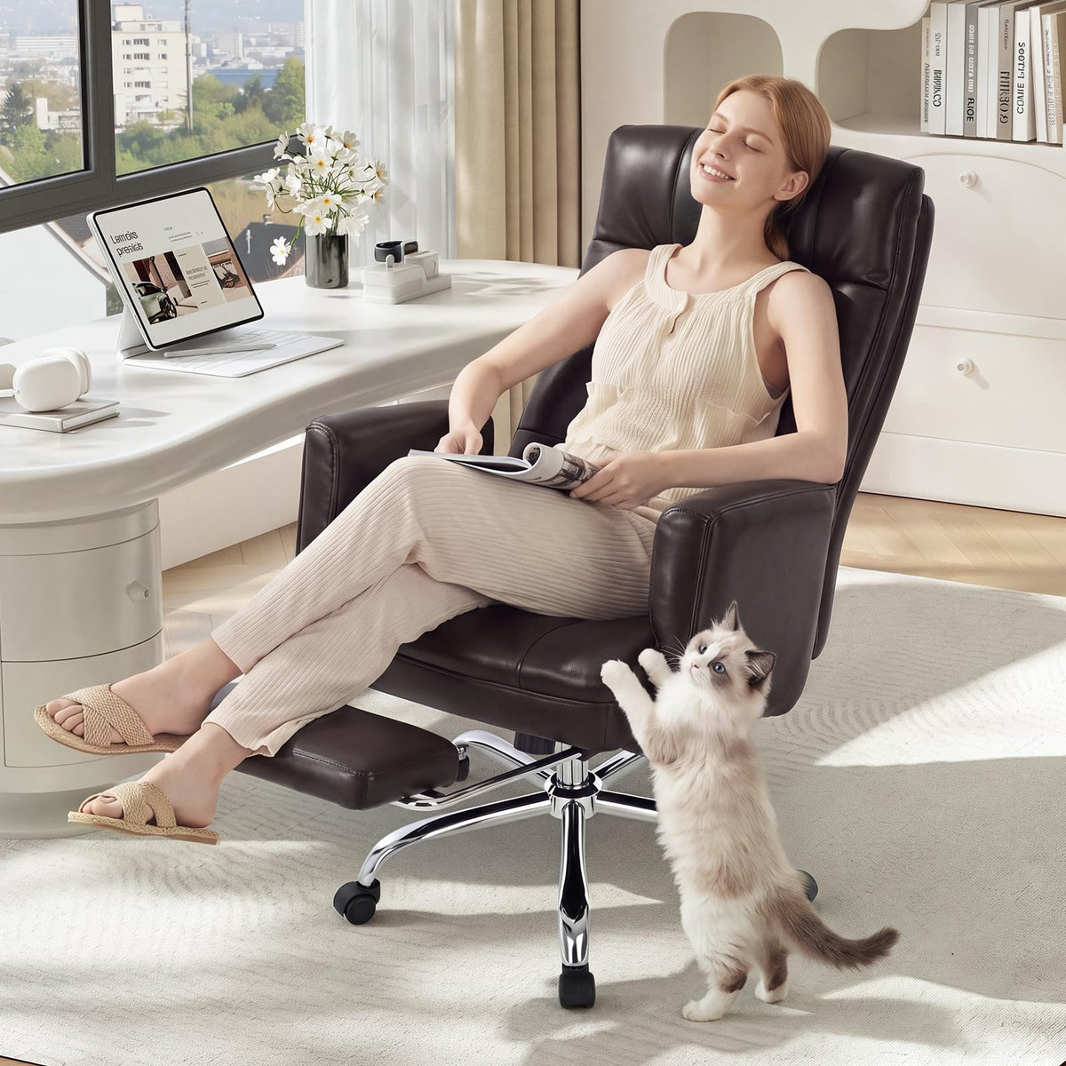 Big and Tall Ergonomic Office Chair with Foot Rest, Brown G8397