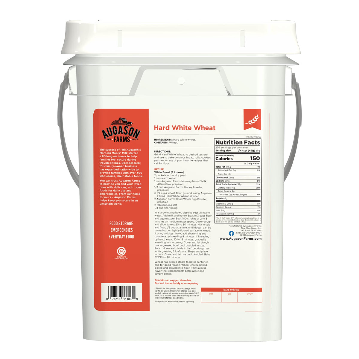 Hard White Wheat Emergency Food Storage 24 Pound Pail B5055