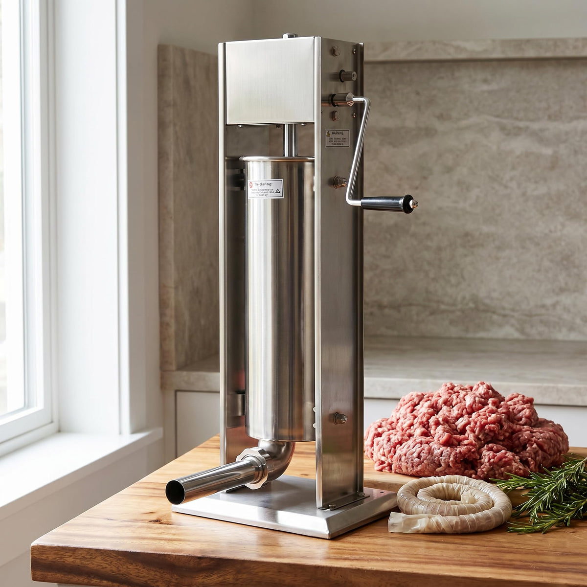 Stainless Steel Dual Speed 15lb Sausage Stuffer with 4 Nozzles P85221