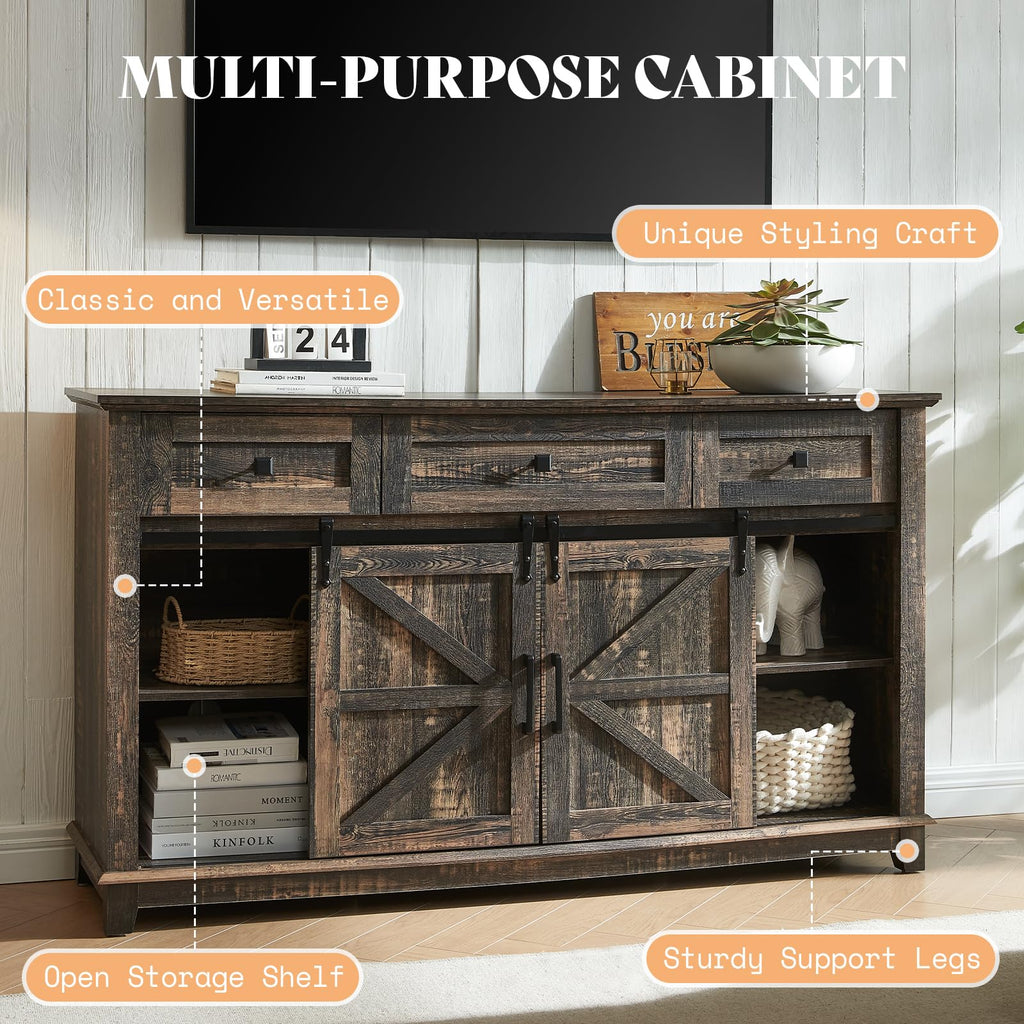 59" Dark Rustic Oak TV Stand with Storage Drawers R202