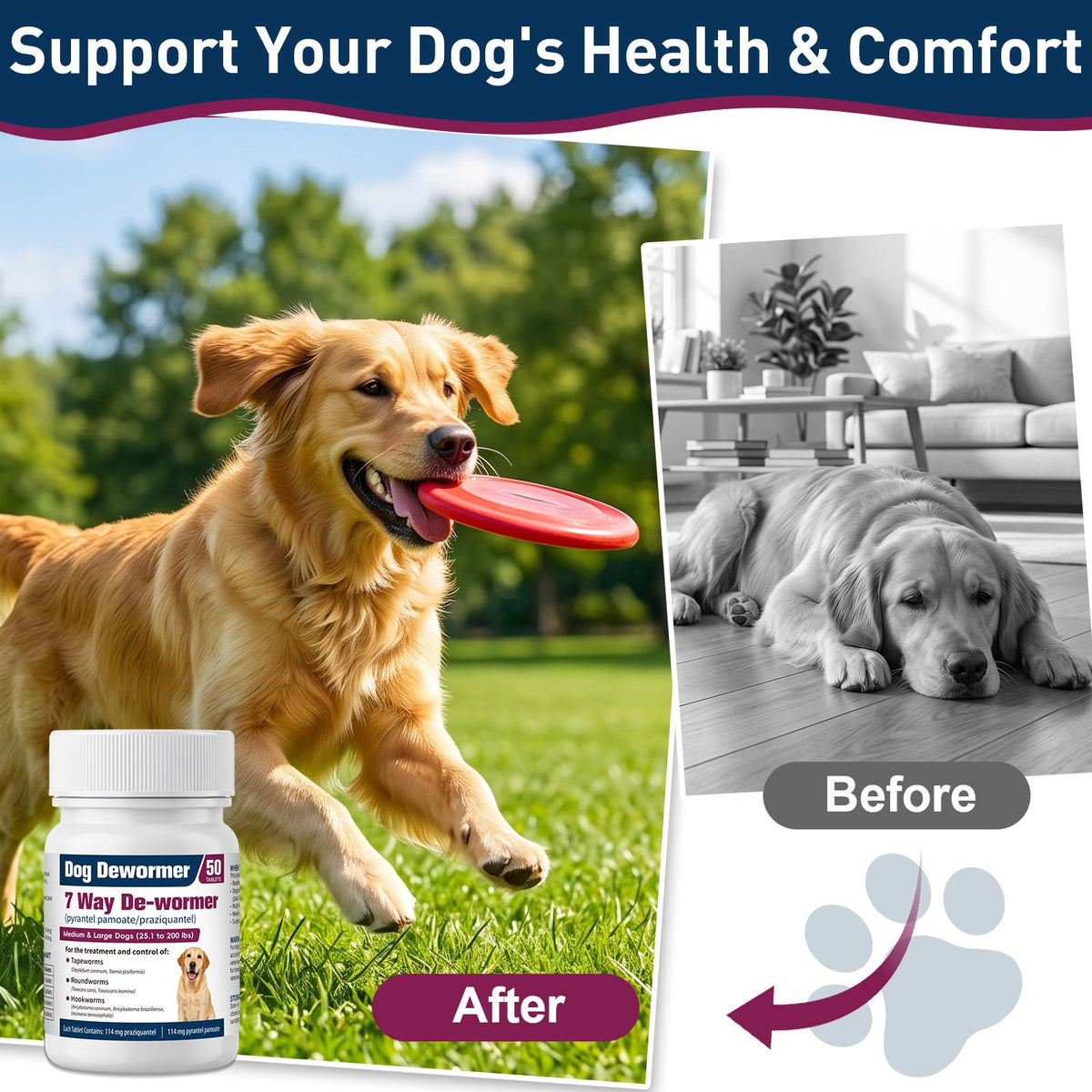 7-Way Dewormer for Large Dogs & Puppies, 50 Tablets G185323