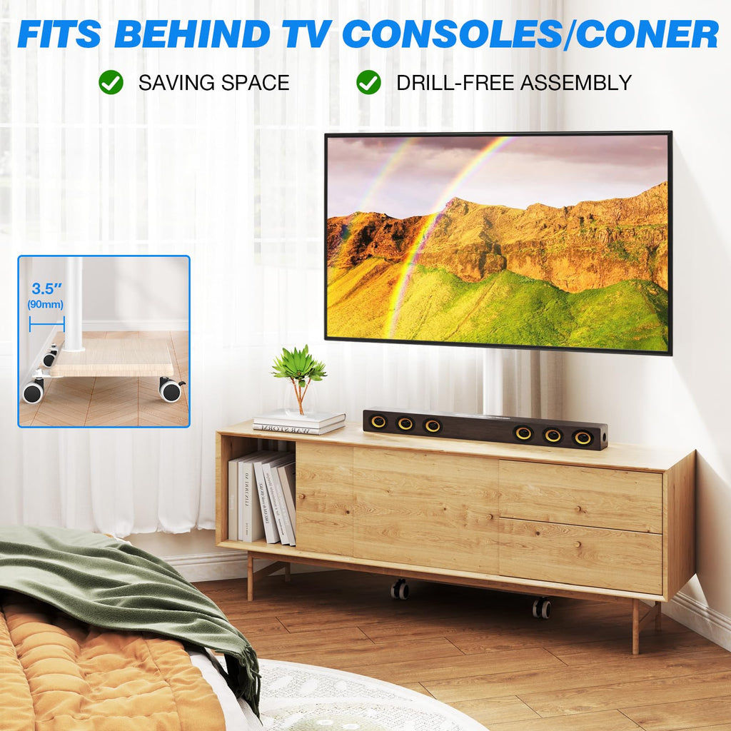 Rolling TV Stand for 32 to 60 Inch TV White Wood Base L65805