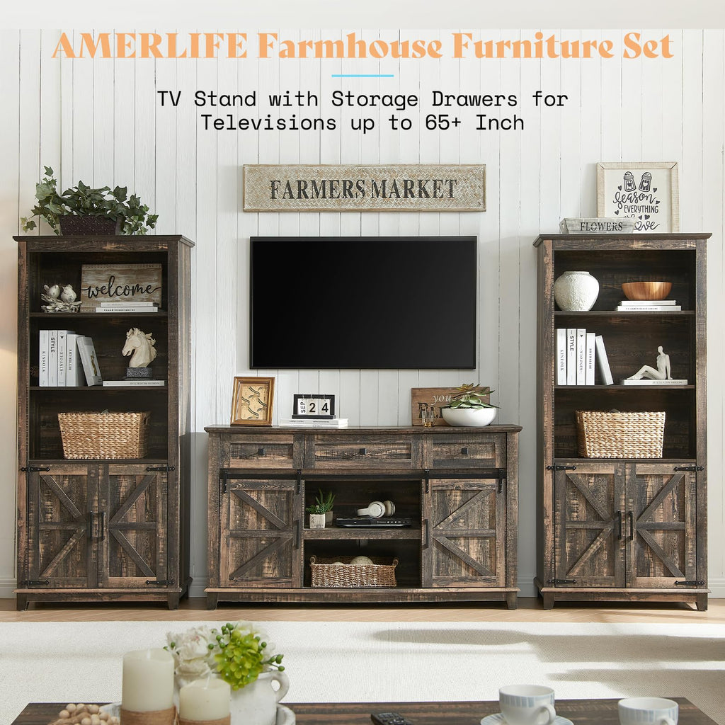 59" Dark Rustic Oak TV Stand with Storage Drawers R202