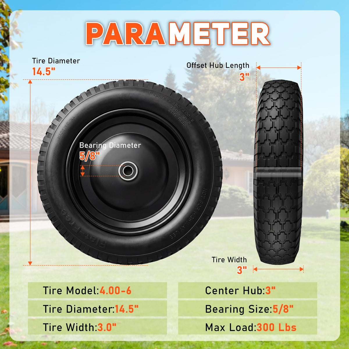 4.80/4.00-8 Flat Free Wheelbarrow Tire and Wheel Q72749