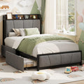Grey Twin Size Linen Upholstered Platform Bed Frame with 2 Storage Drawers P343