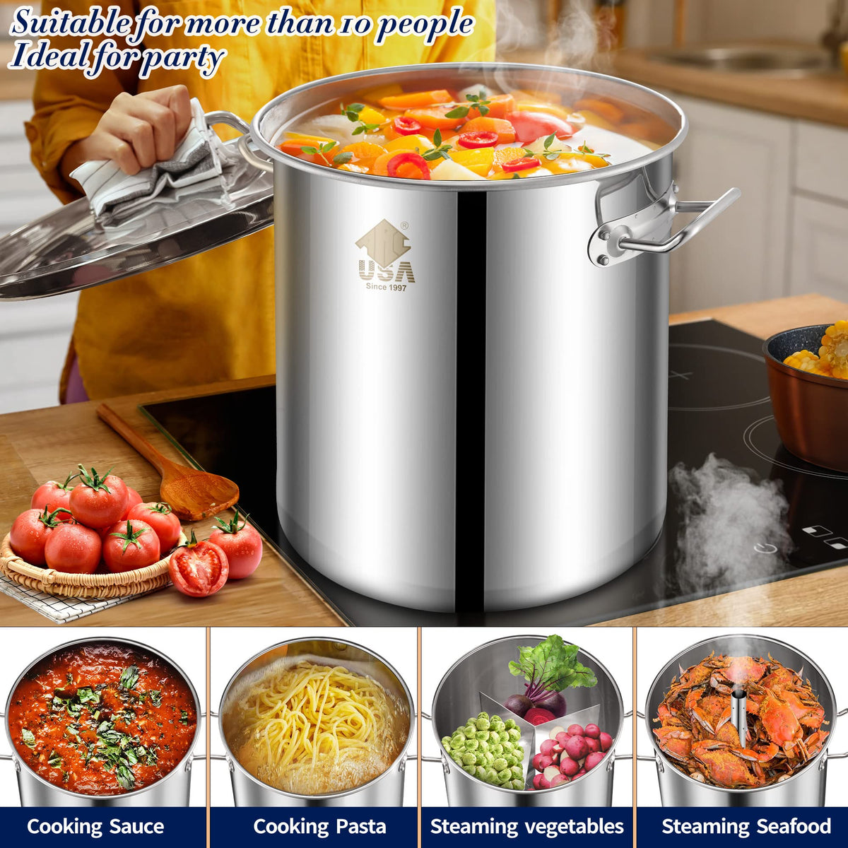 40 Quart Stainless Steel Stockpot with Basket and Steam Rack S847