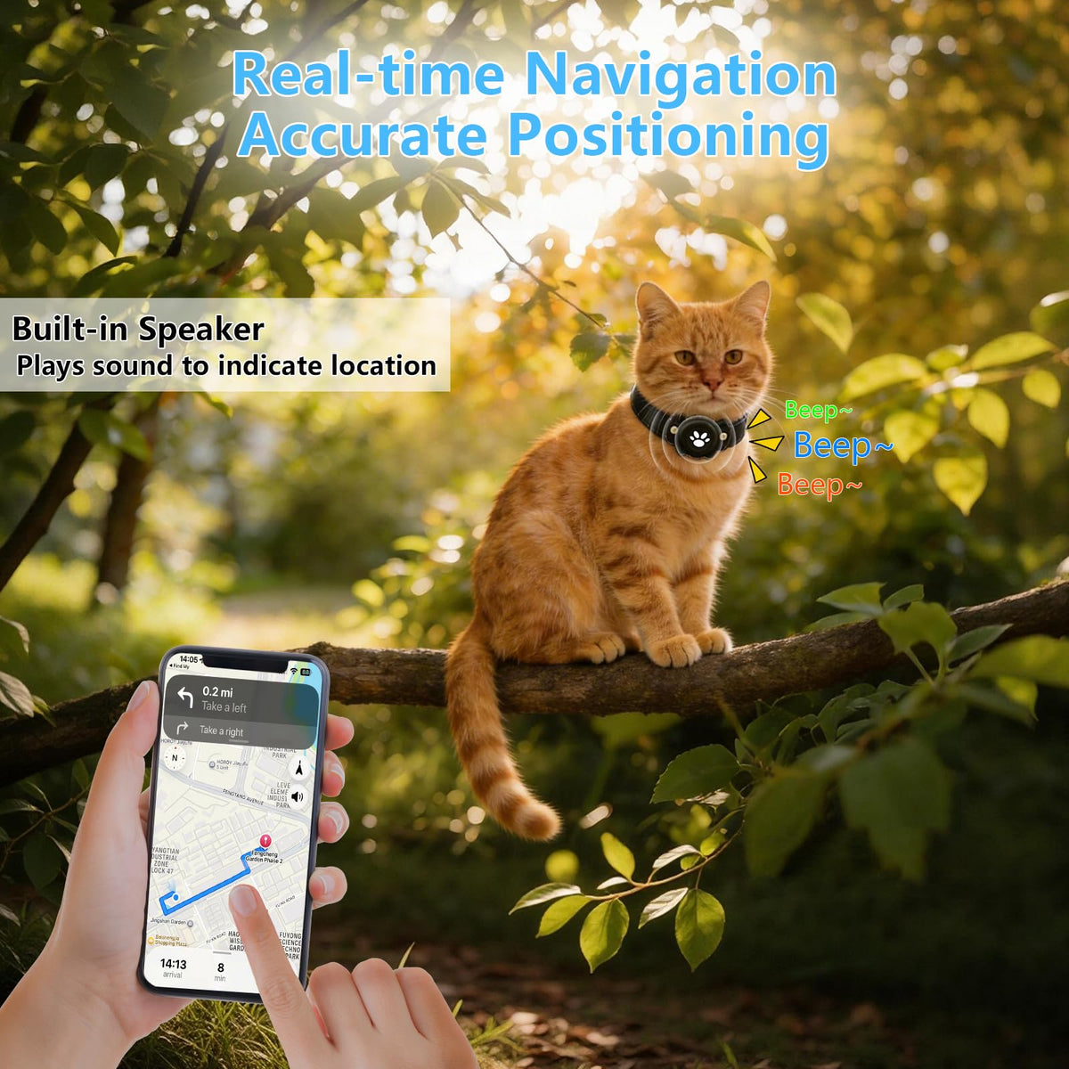 GPS Cat Collar Tracker, Waterproof, Black W9491