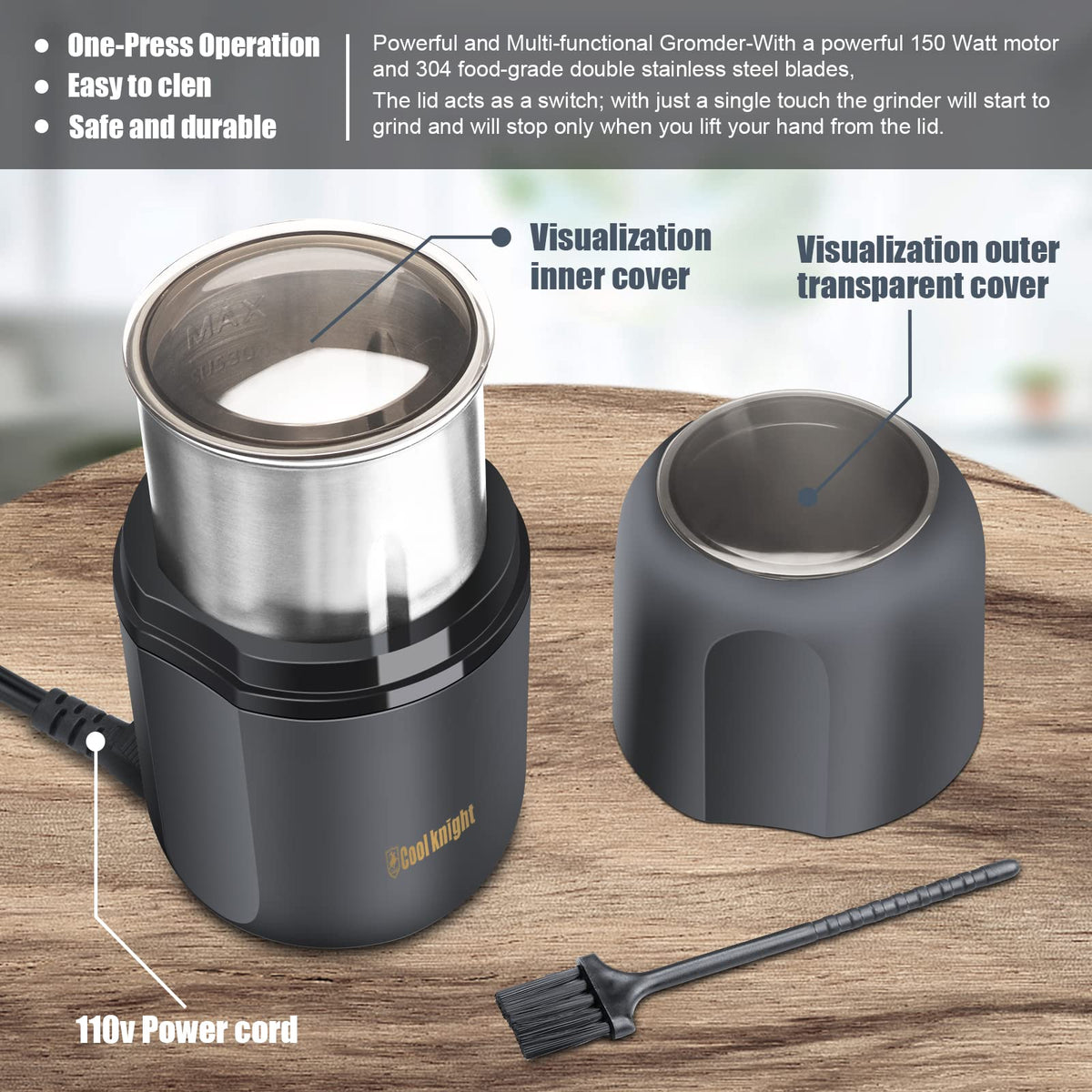 Electric Herb Grinder with Pollen Catcher 7.5" Grey R508429