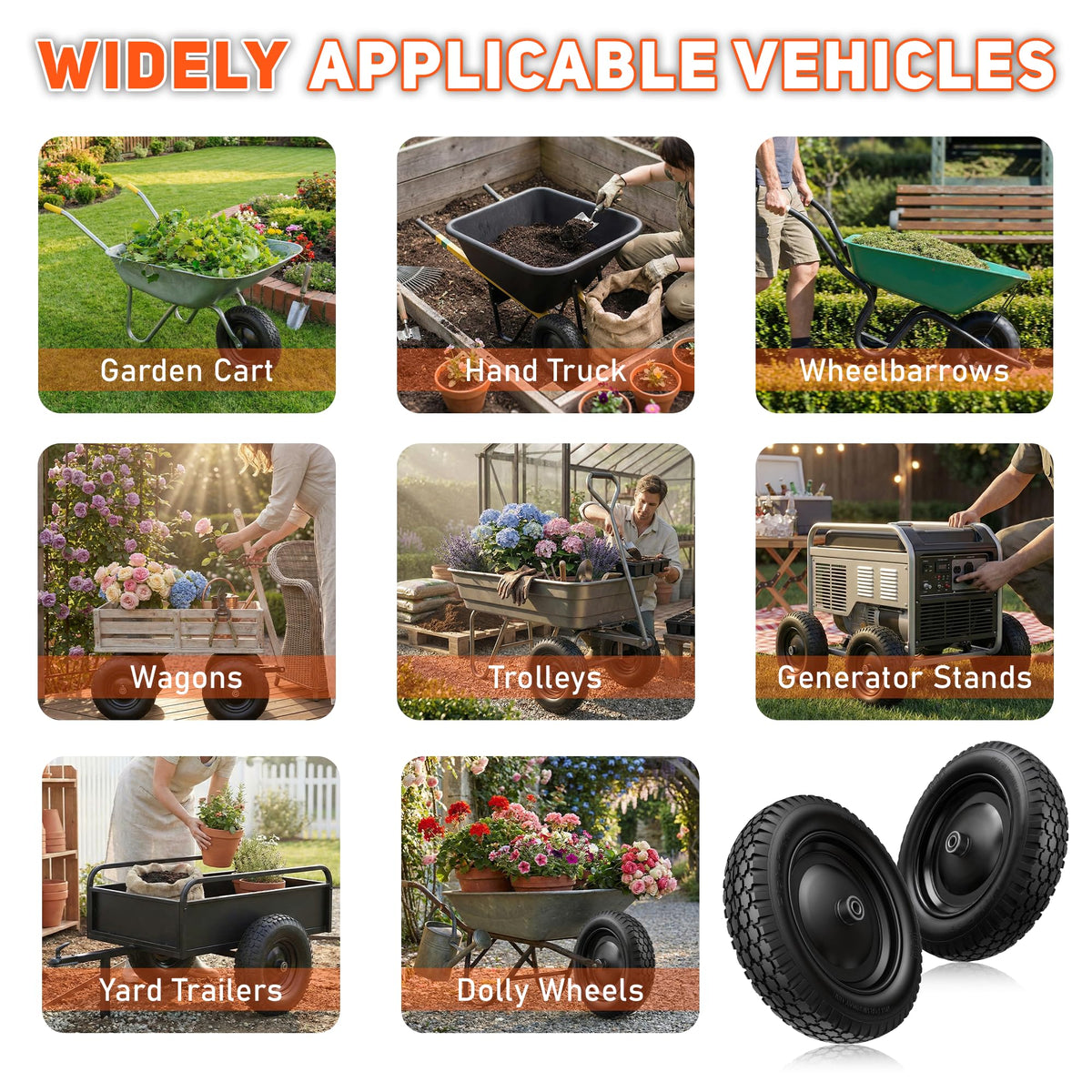 4.80/4.00-8 Flat Free Wheelbarrow Tire and Wheel Q72749