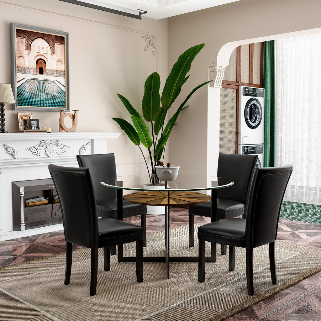 45 inch Round Glass Dining Table Set for 4 with Chairs W73115