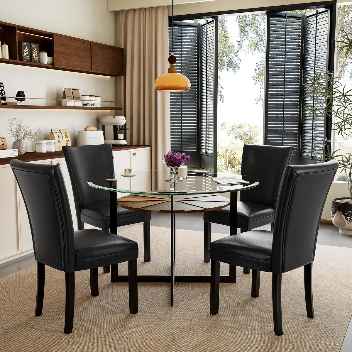 45 inch Round Glass Dining Table Set for 4 with Chairs W73115
